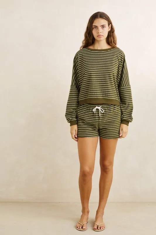 Terry Stripe Crewneck Olive made by Rhythm.