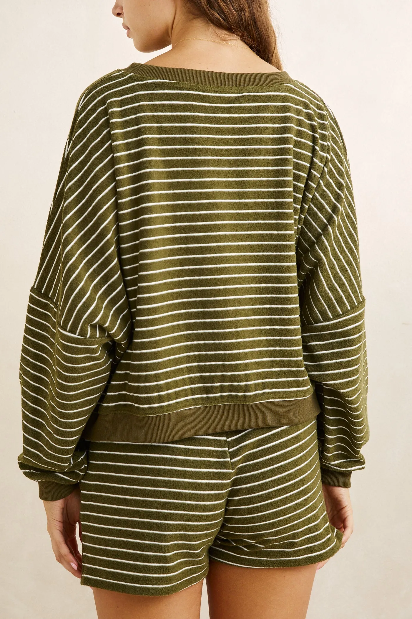 Terry Stripe Crewneck Olive sold by Rhythm. product image thumbnail 3