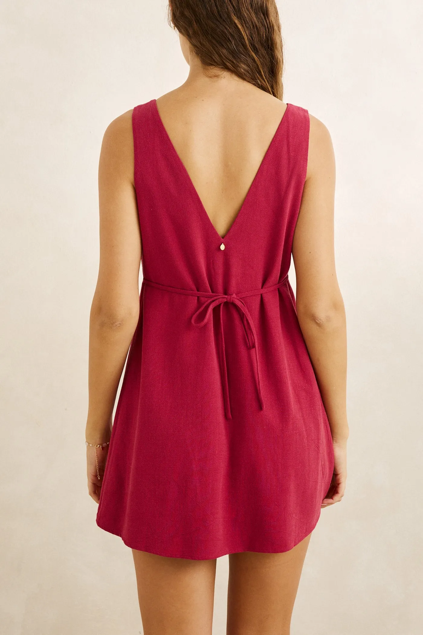 Sunny Days Linen Mini Dress Wine sold by Rhythm. product image thumbnail 4