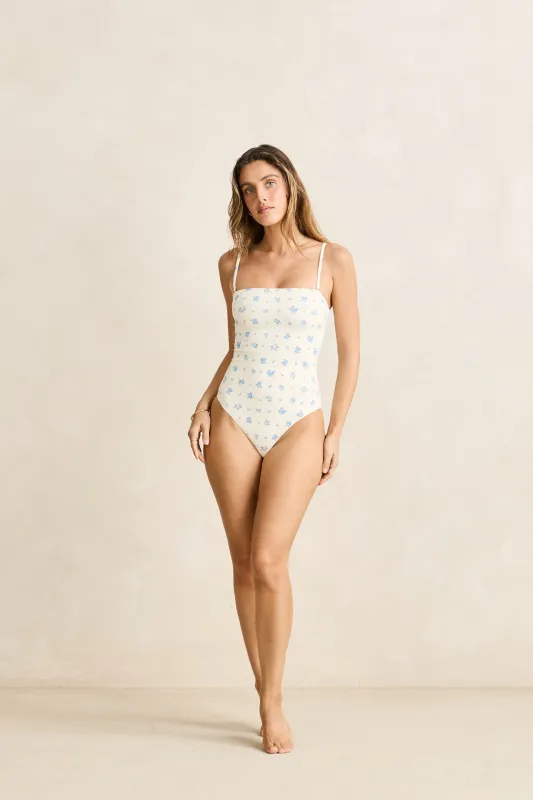 Dahlia Floral Scrunched Side One Piece Sky made by Rhythm.