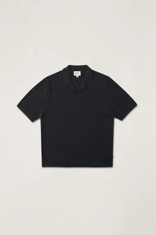 Textured Knit Johnny Polo Black sold by Rhythm.