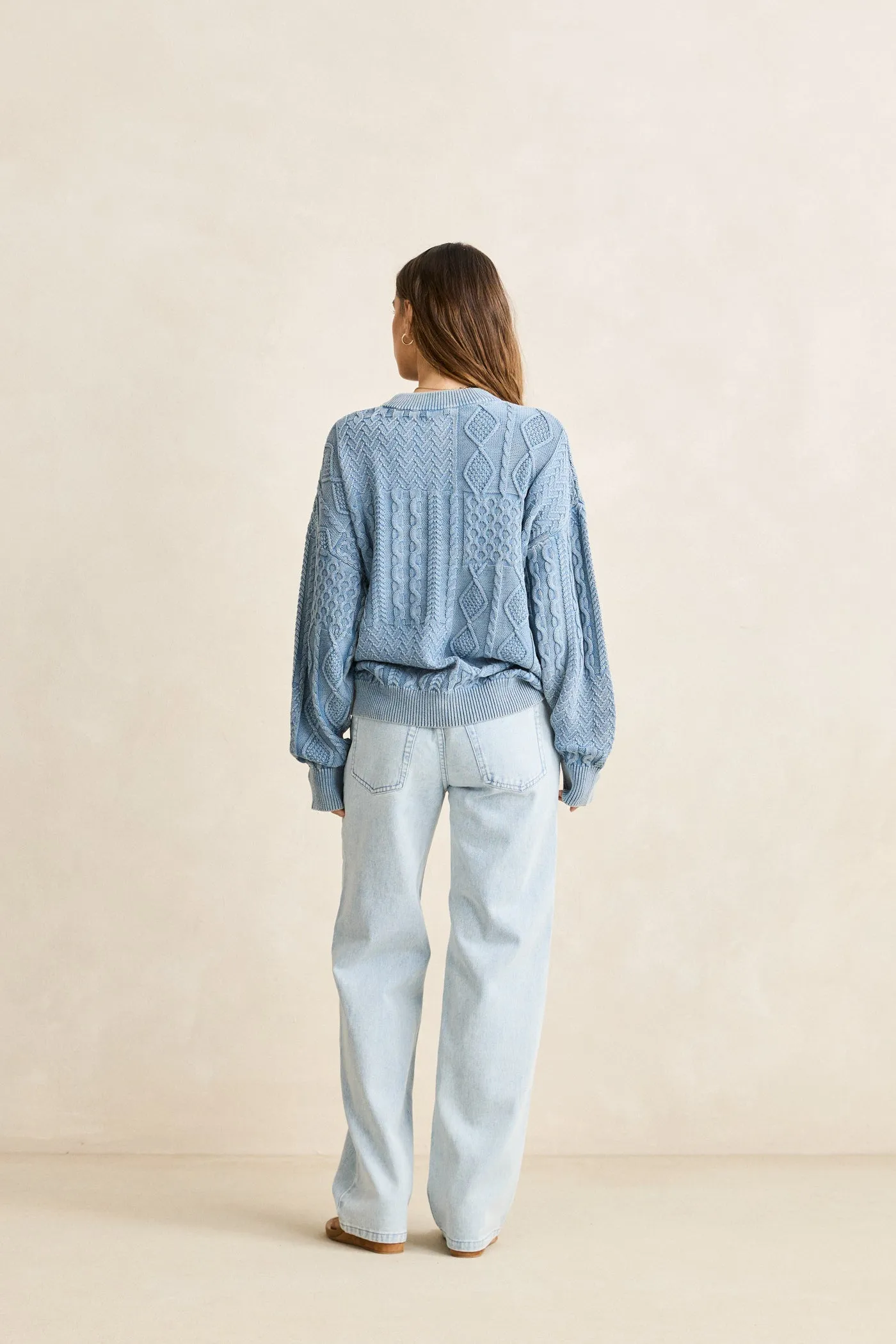 Patchwork Salt Wash Sweater Washed Blue sold by Rhythm. product image thumbnail 4