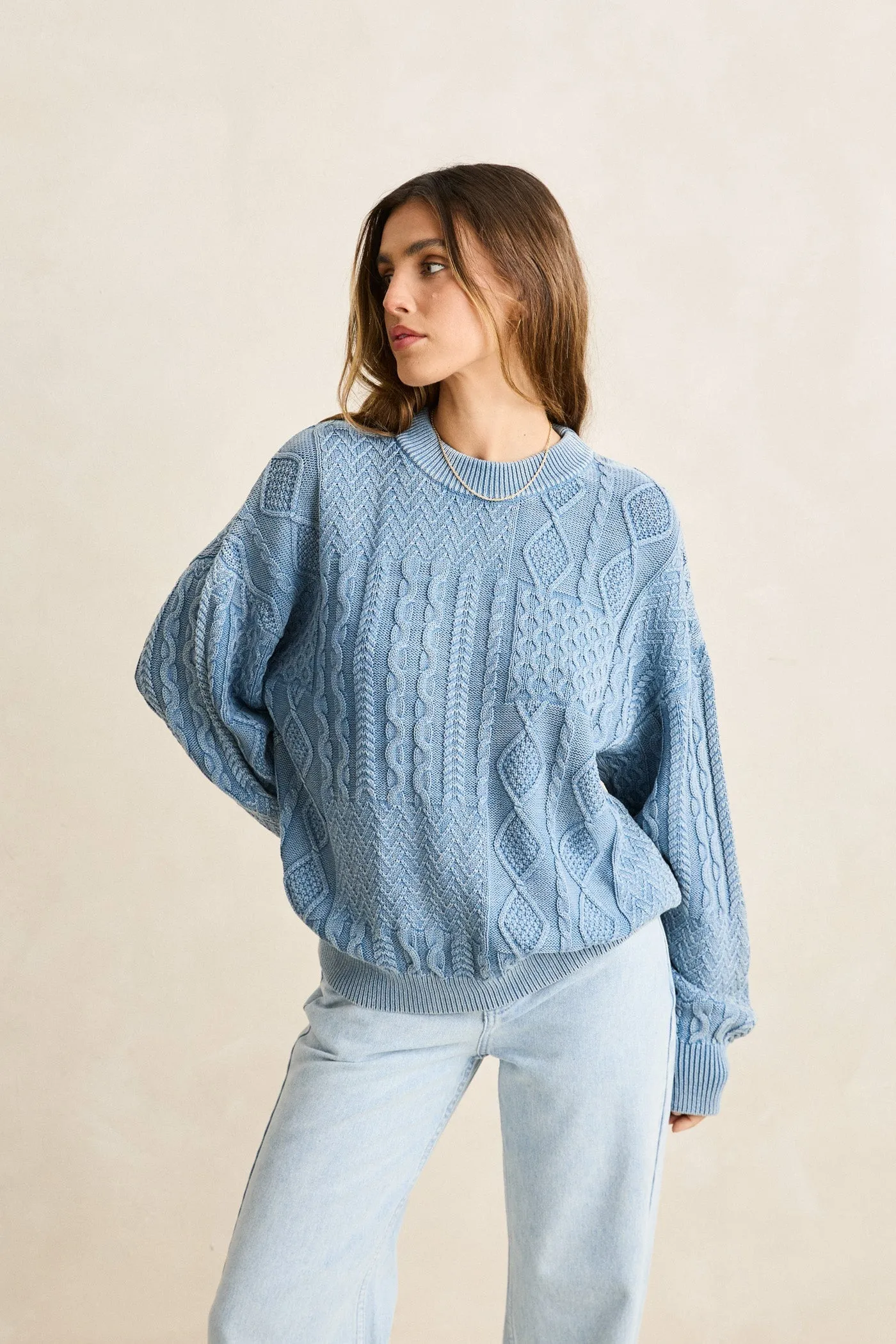 Patchwork Salt Wash Sweater Washed Blue sold by Rhythm. product image thumbnail 2