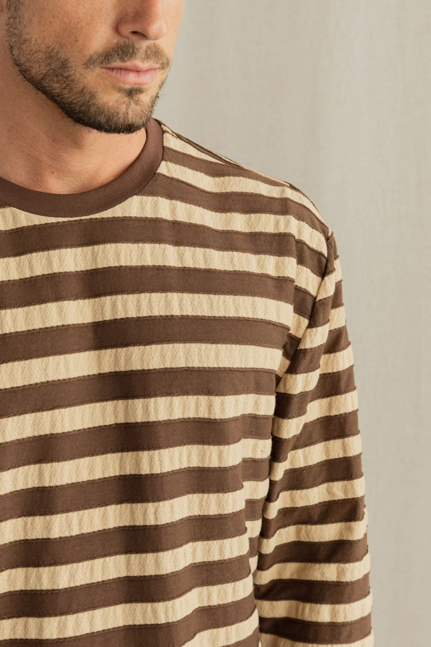Textured Stripe Ls T-Shirt Brown sold by Rhythm. product image thumbnail 4