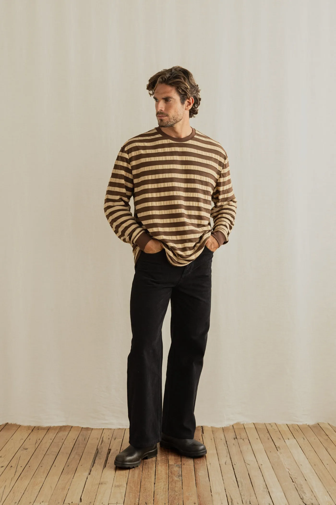 Textured Stripe Ls T-Shirt Brown sold by Rhythm. product image thumbnail 5
