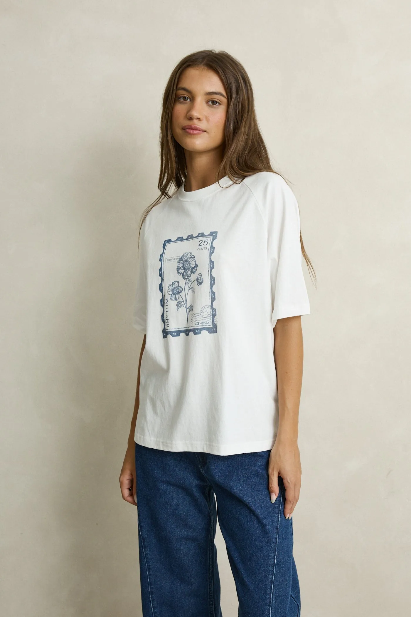 Floral Stamp Oversized T-Shirt White sold by Rhythm. product image thumbnail 2