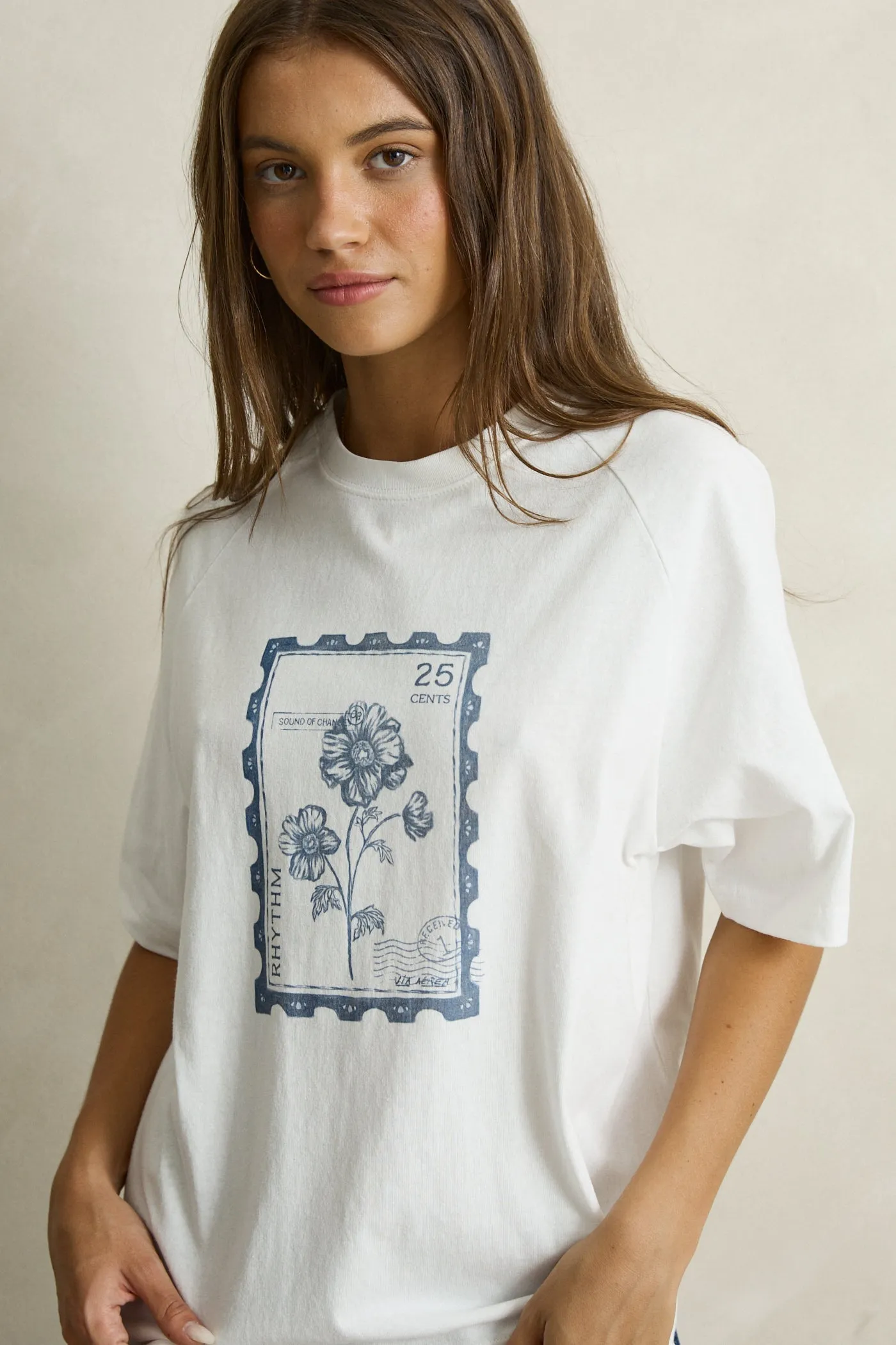 Floral Stamp Oversized T-Shirt White sold by Rhythm. product image thumbnail 3