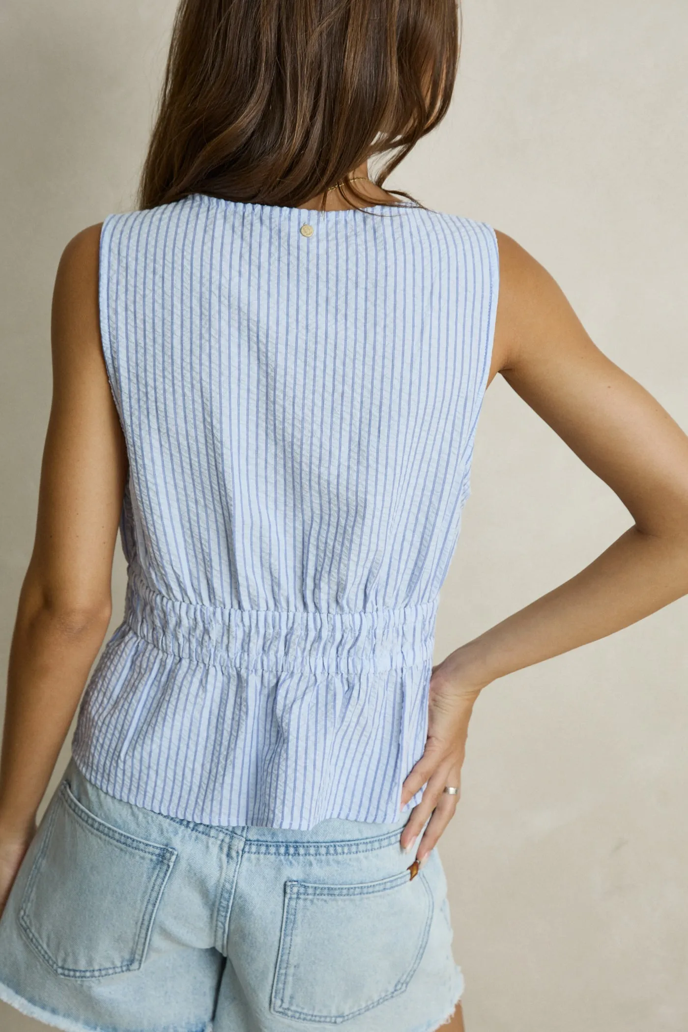 Vista Stripe Tie Front Top Blue sold by Rhythm. product image thumbnail 4