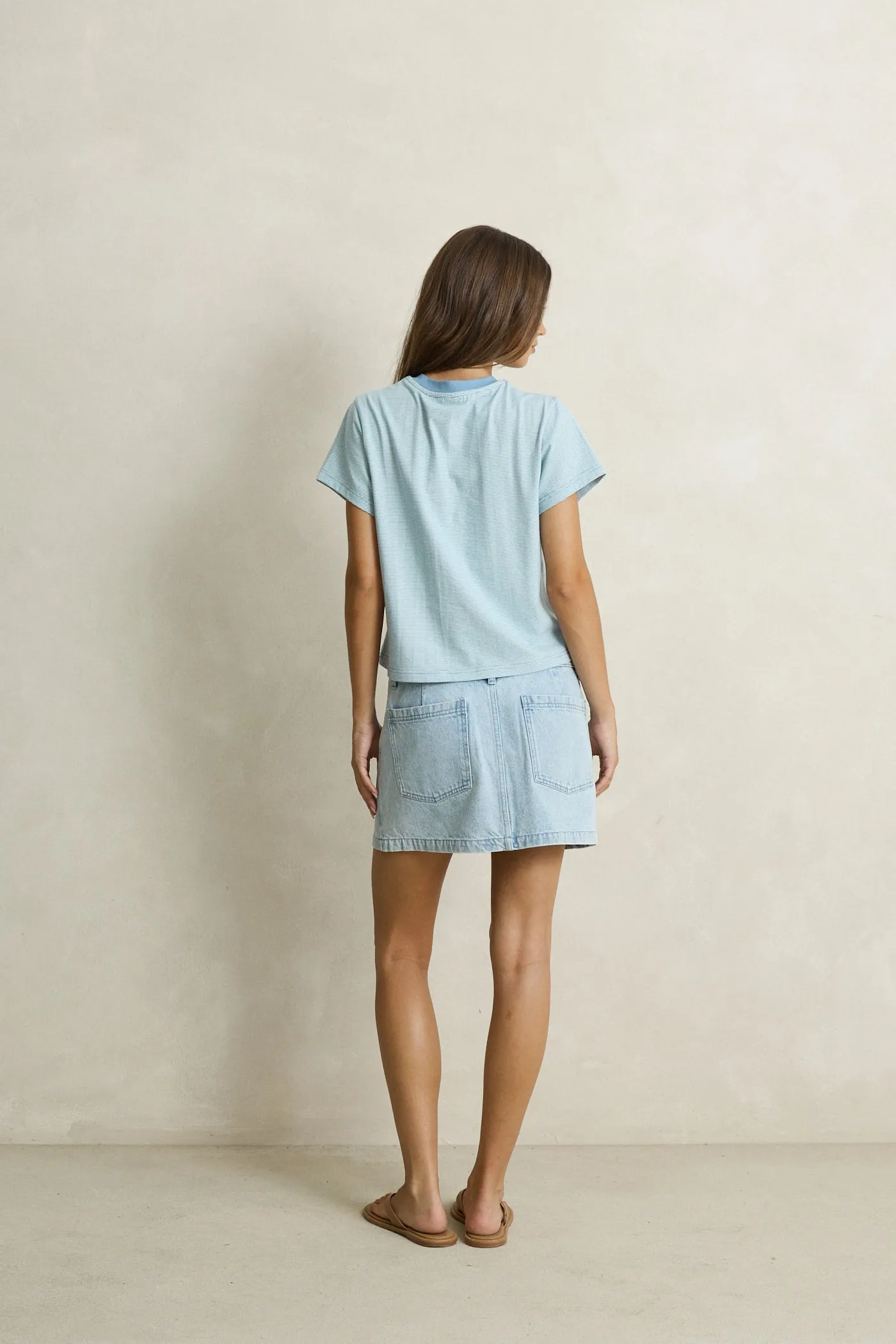 Charlie Low Rise Mini Skirt
Light Wash sold by Rhythm. product image thumbnail 4
