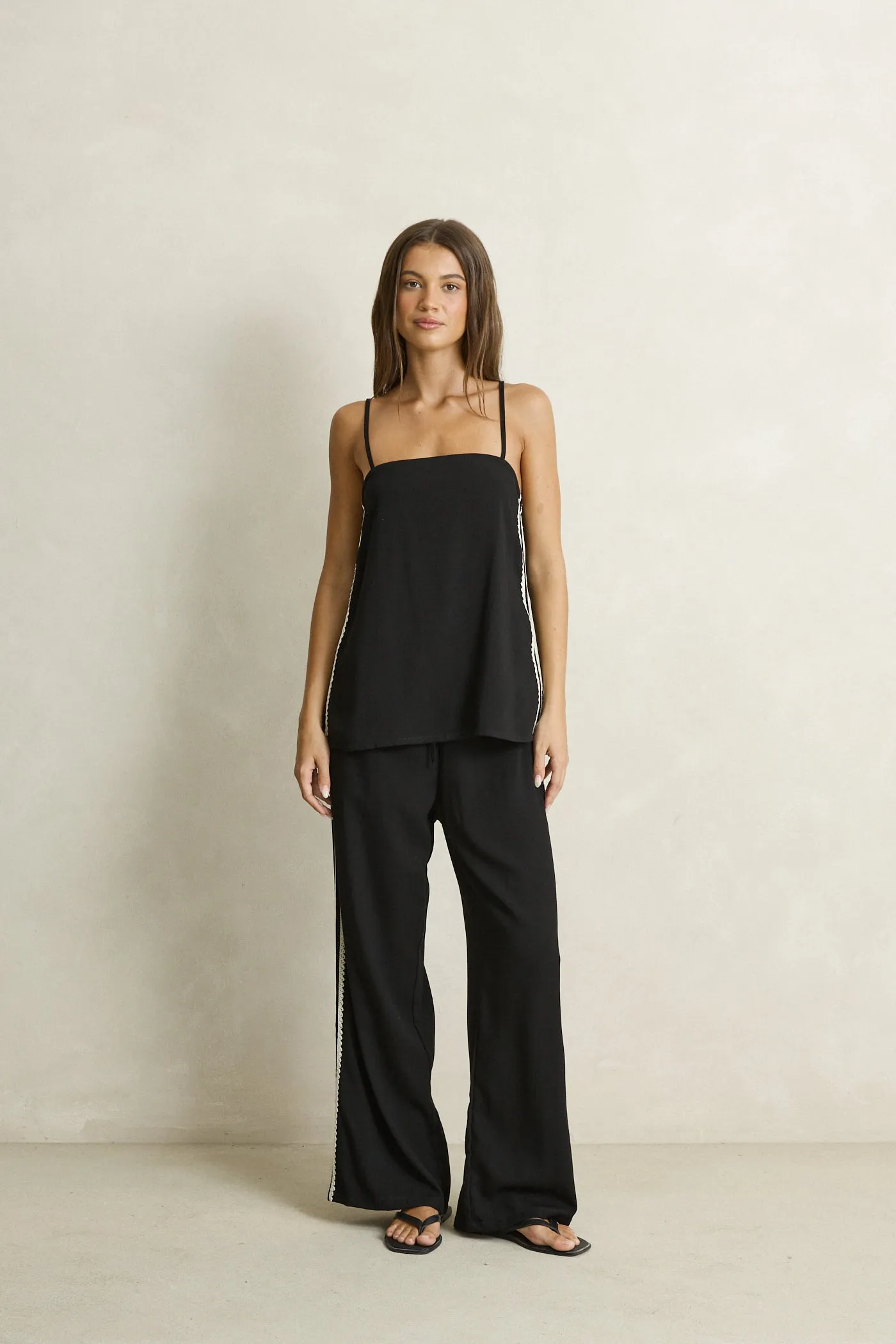 Linen Lace Top Black sold by Rhythm.