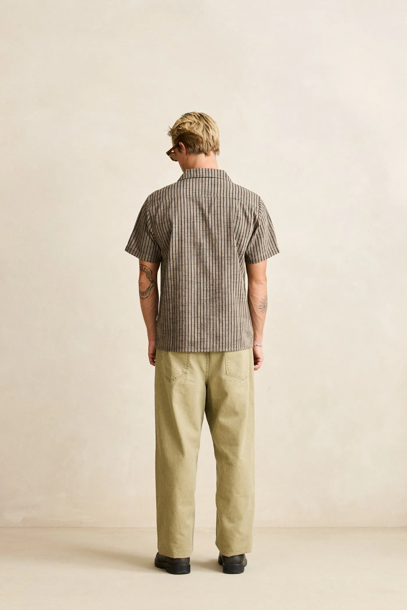 Texture Stripe Ss Shirt Natural sold by Rhythm. product image thumbnail 5