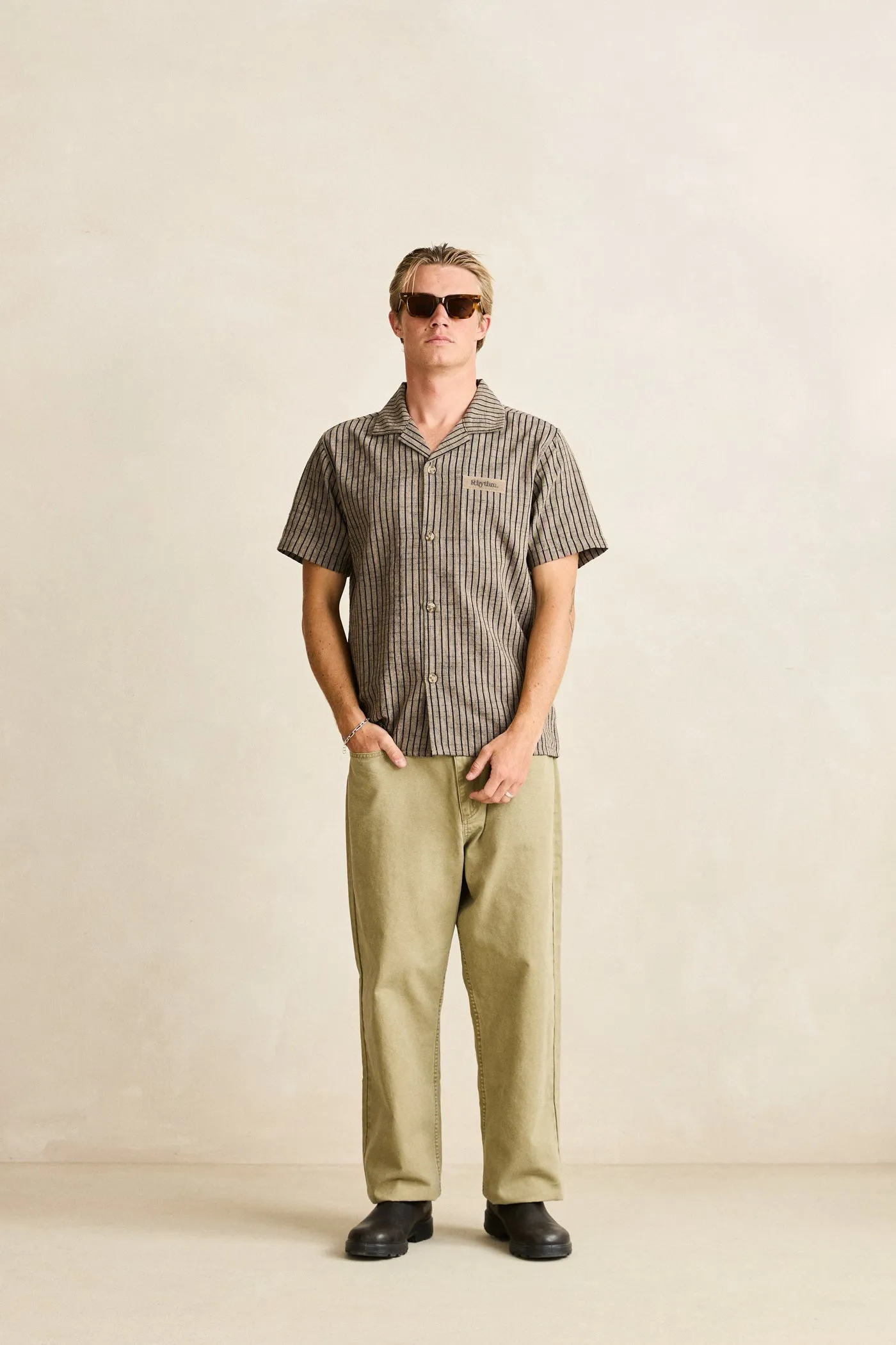 Texture Stripe Ss Shirt Natural sold by Rhythm. product image thumbnail 4