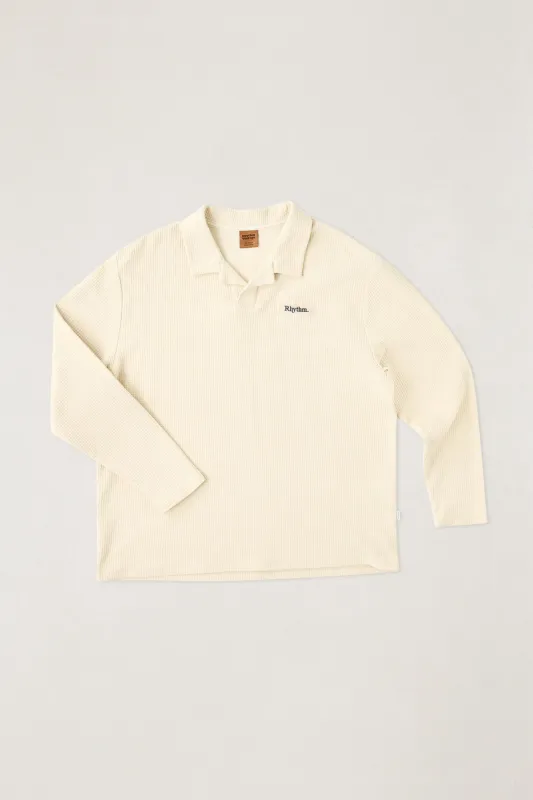 Waffle Rugby Ls Polo Cream made by Rhythm.