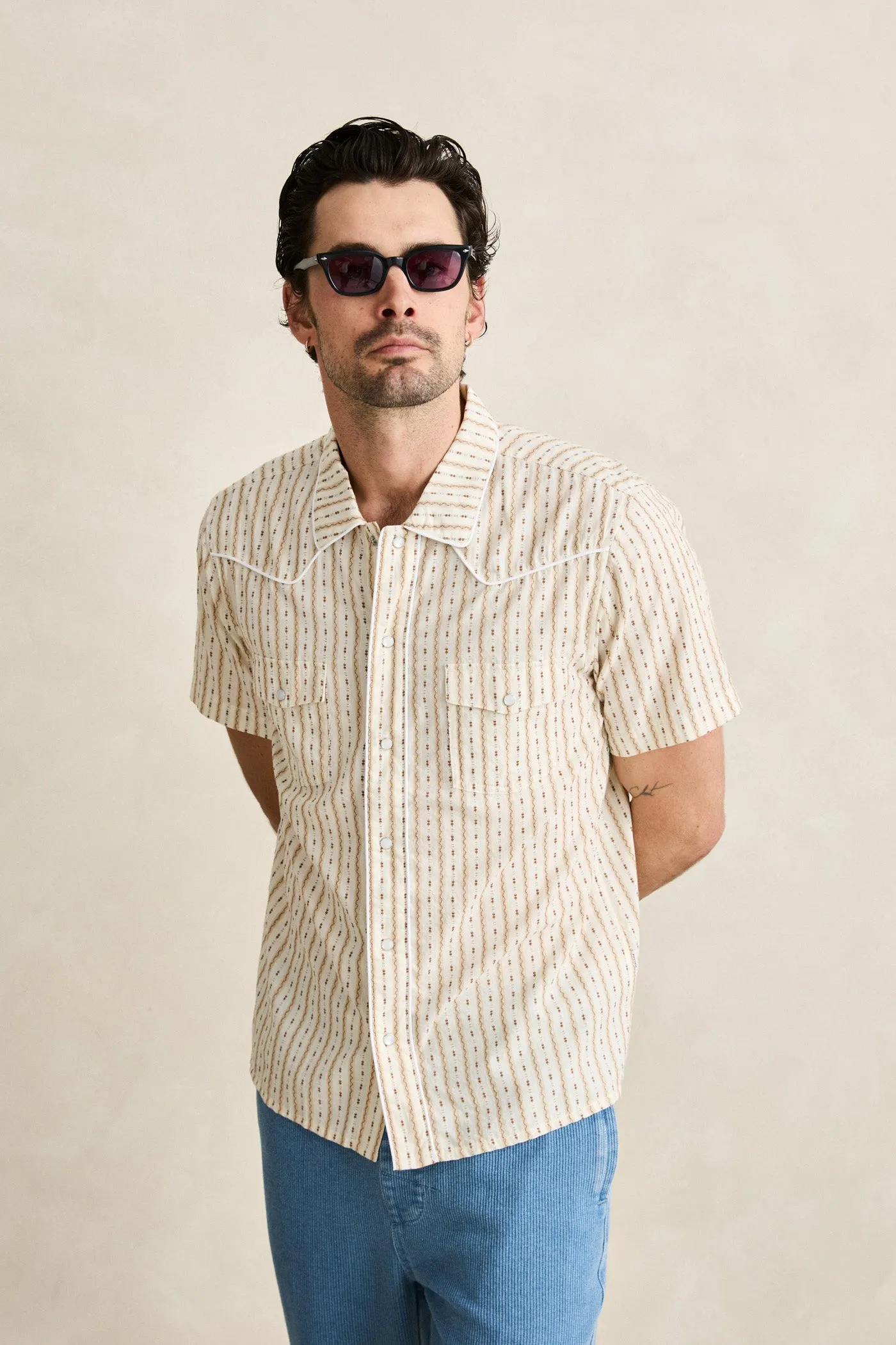 Lone Pine Stripe Ss Shirt Natural sold by Rhythm. product image thumbnail 5