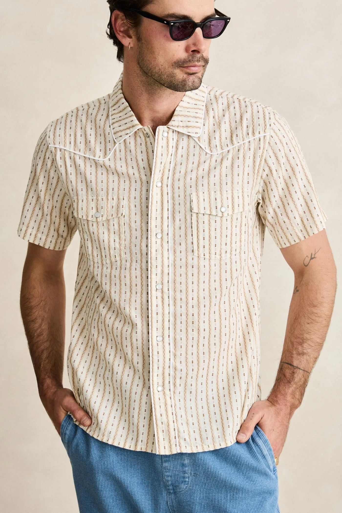 Lone Pine Stripe Ss Shirt Natural sold by Rhythm. product image thumbnail 2