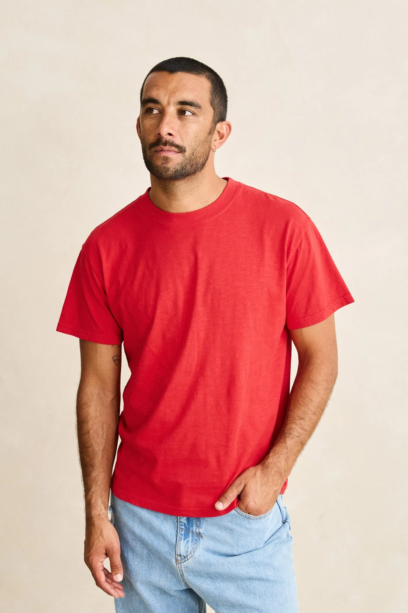 Essential Slub Band Ss T-Shirt Red sold by Rhythm. product image thumbnail 2