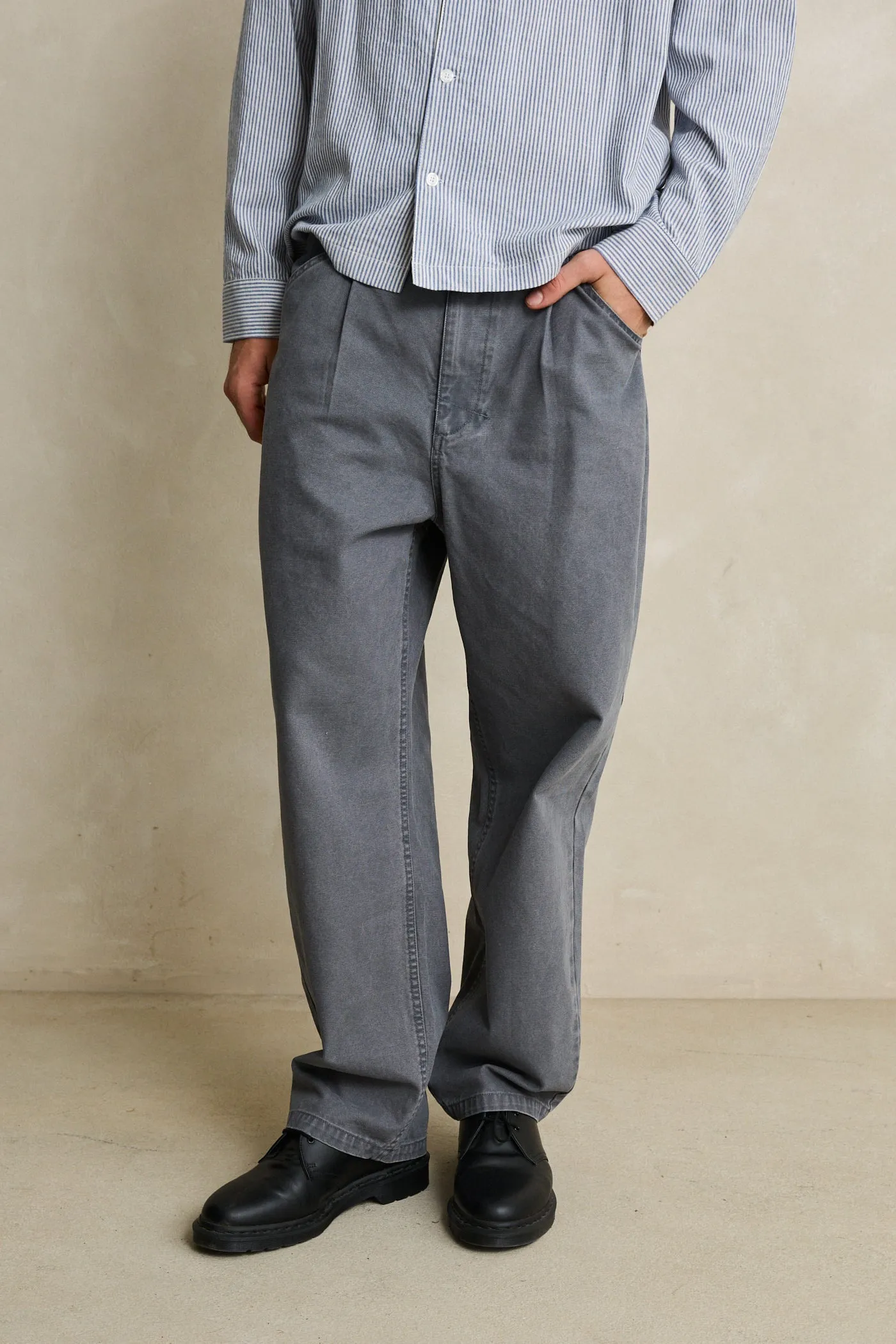Canvas Pleated Relaxed Straight Pant Washed Charcoal sold by Rhythm. product image thumbnail 2