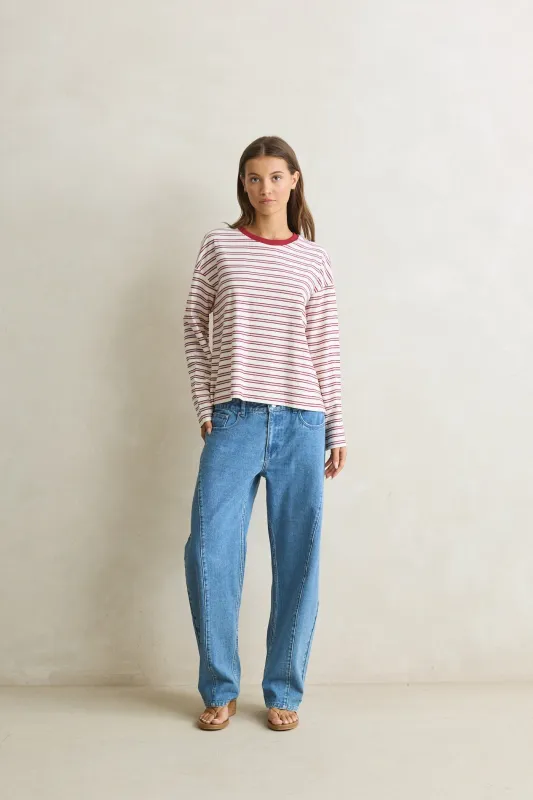 Porto Stripe Long Sleeve Top Red made by Rhythm.