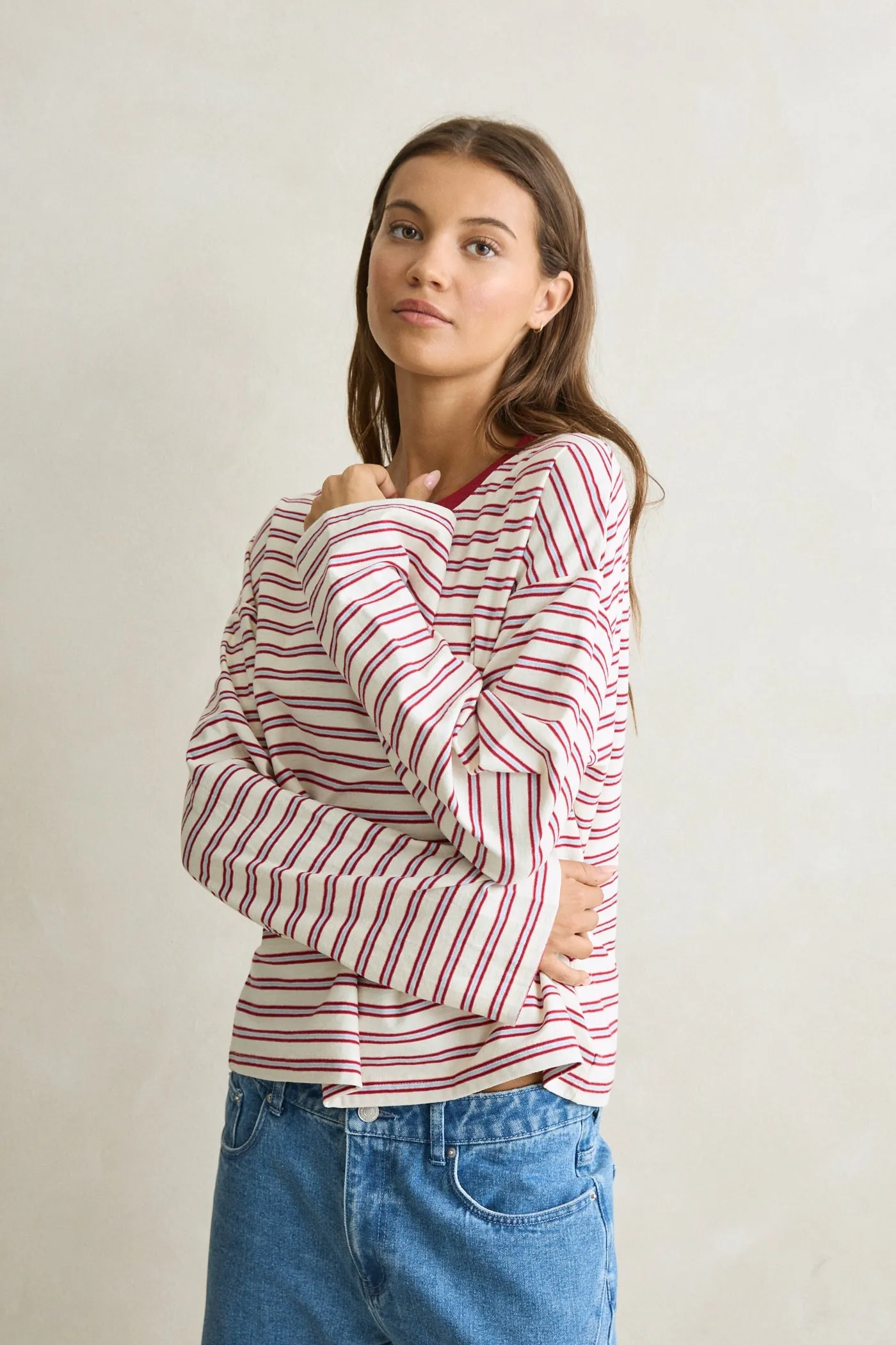 Porto Stripe Long Sleeve Top Red sold by Rhythm. product image thumbnail 2