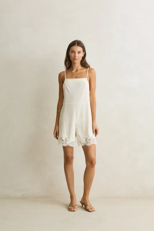 Dreamer Lace Playsuit Cream made by Rhythm.