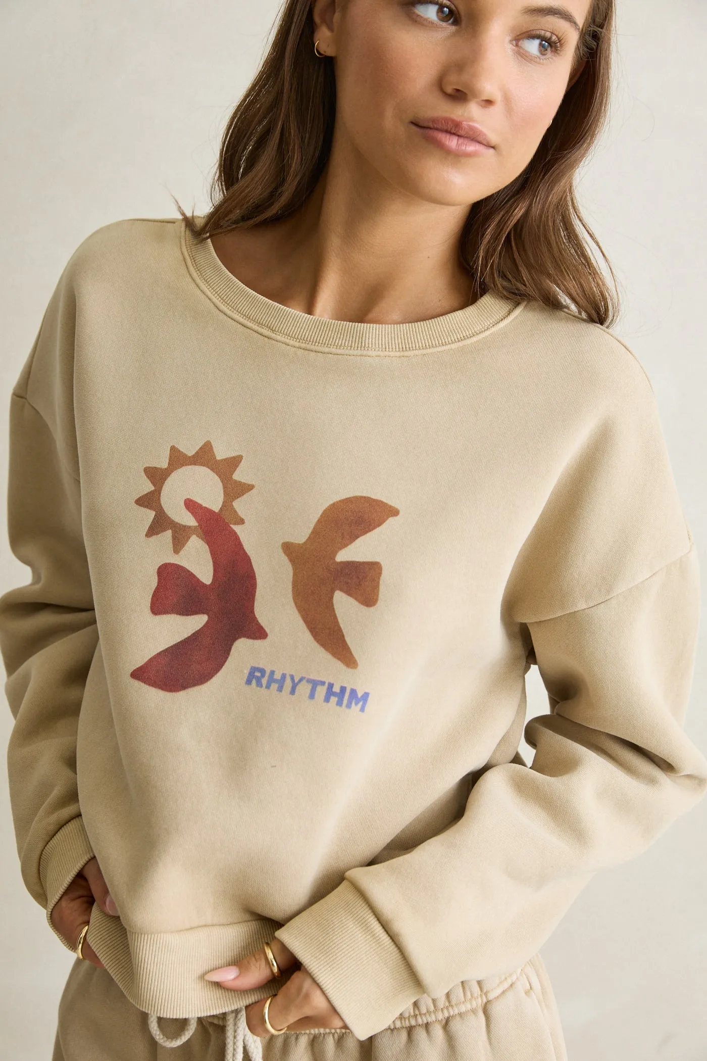 Lumi Slouchy Crew Neck Fleece Sand sold by Rhythm. product image thumbnail 4