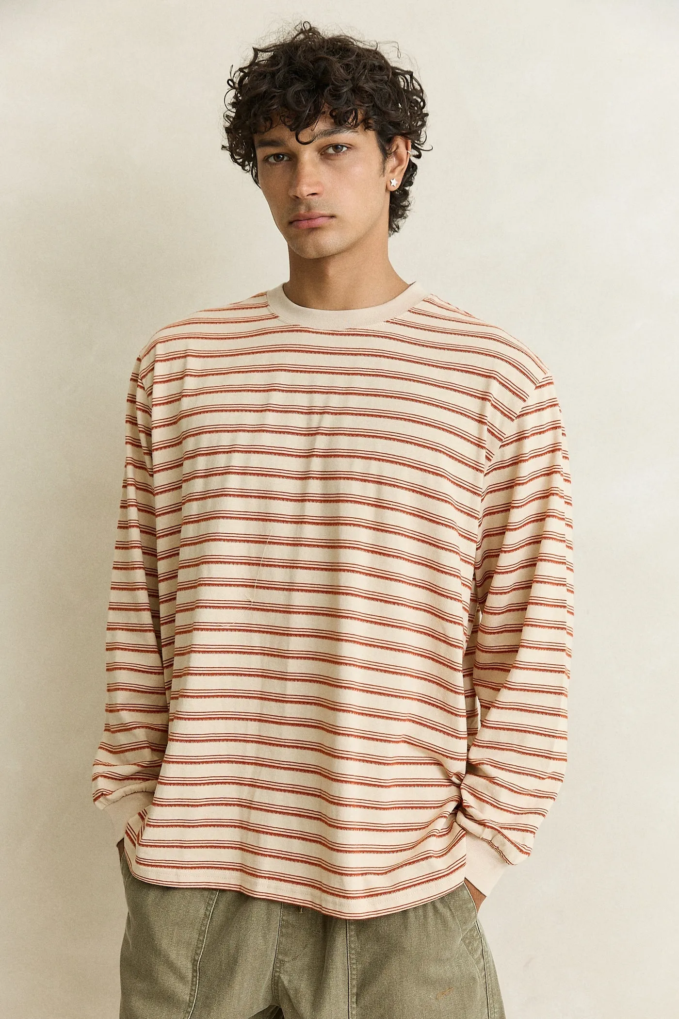 Vintage Stripe Ls T-Shirt Natural sold by Rhythm. product image thumbnail 2
