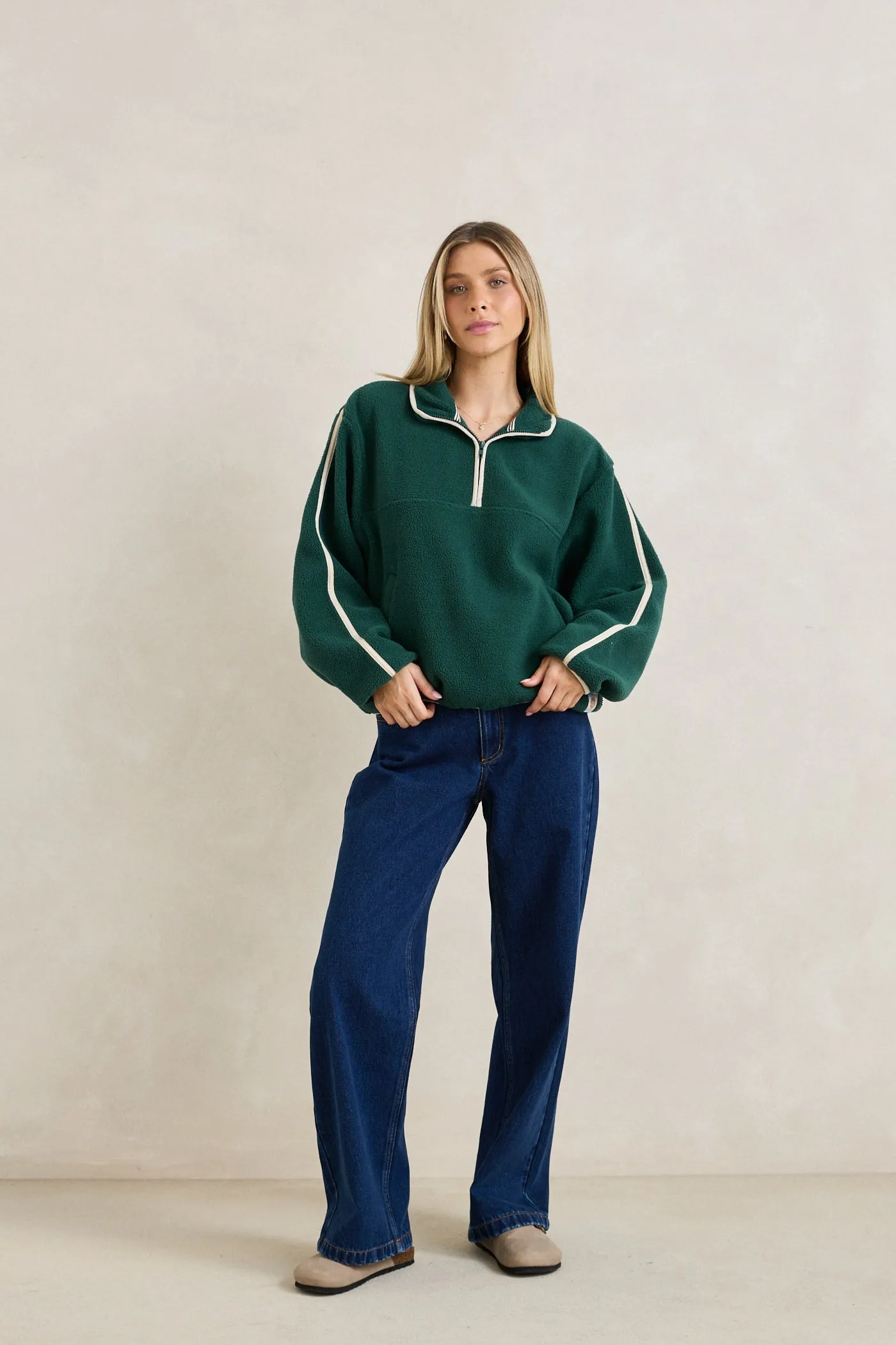 Camp Half Zip Sherpa Pullover Pine sold by Rhythm.