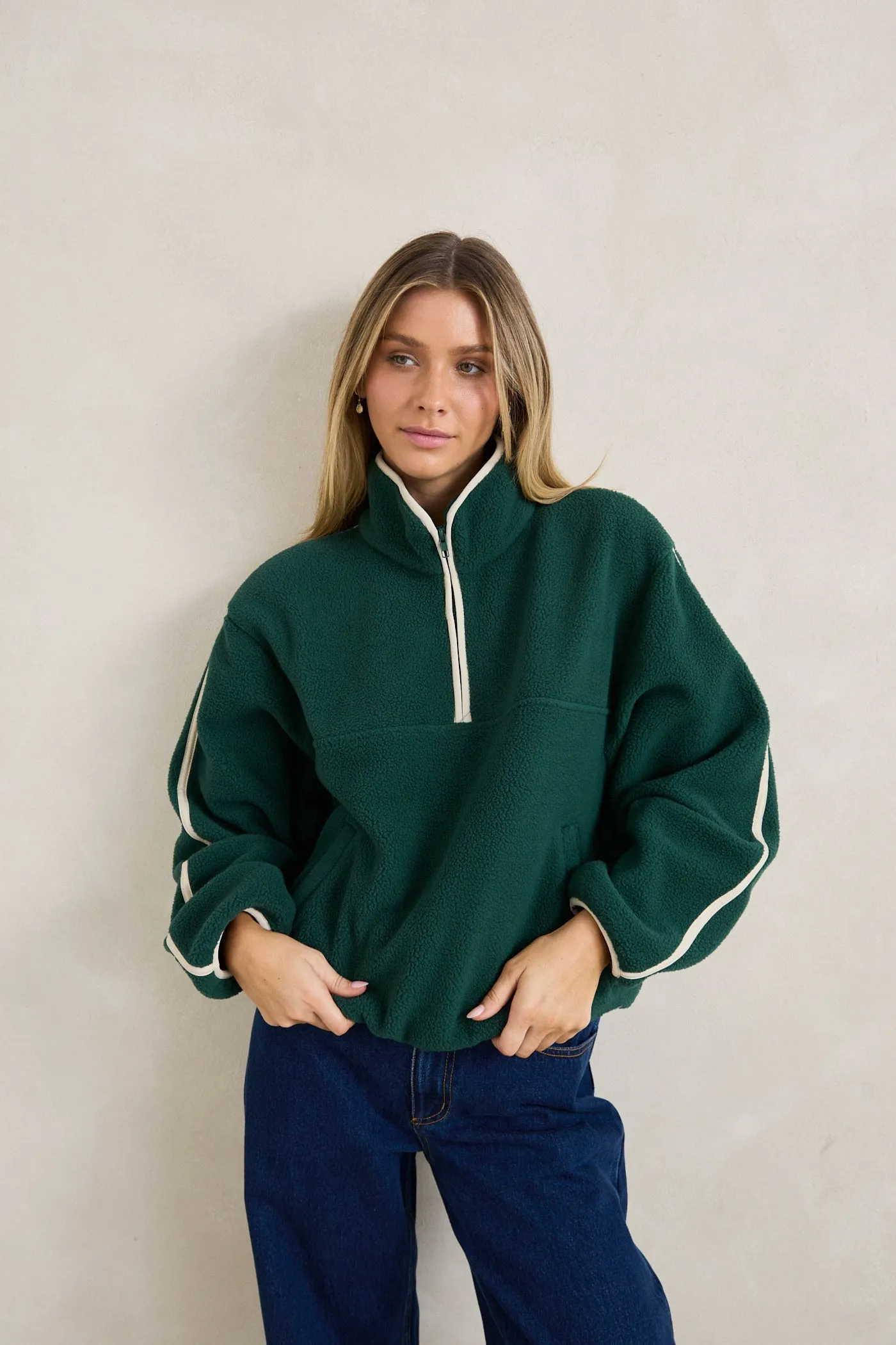 Camp Half Zip Sherpa Pullover Pine sold by Rhythm. product image thumbnail 2