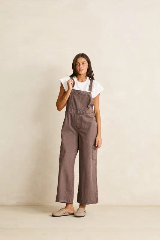 Charlie Wide Leg Cargo Overalls Chocolate made by Rhythm.