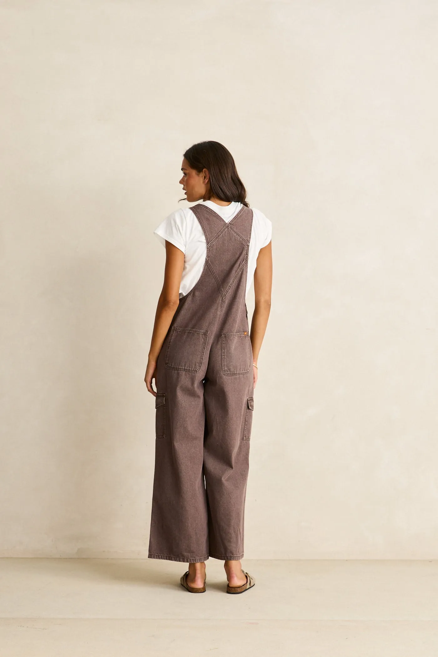 Charlie Wide Leg Cargo Overalls Chocolate sold by Rhythm. product image thumbnail 5