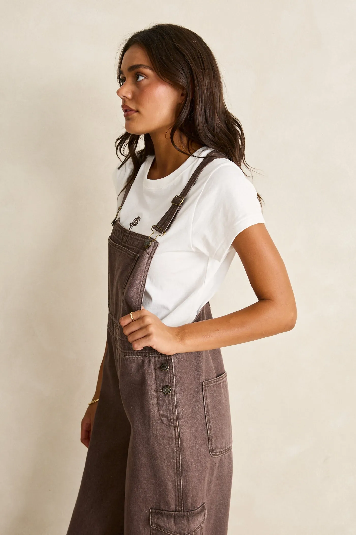 Charlie Wide Leg Cargo Overalls Chocolate sold by Rhythm. product image thumbnail 3