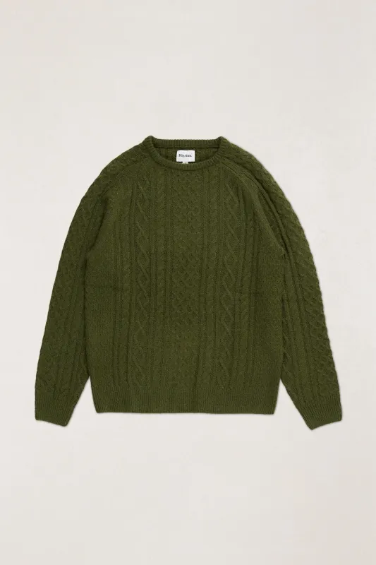 Mohair Fishermans Knit Olive made by Rhythm.