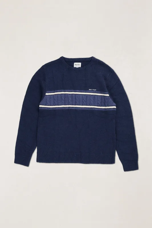 Mohair Stripe Knit Navy made by Rhythm.
