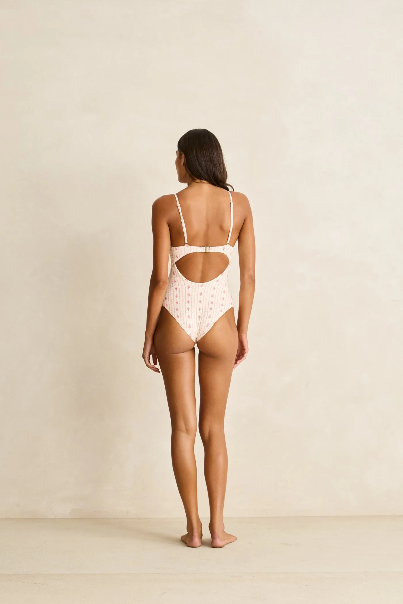 Vintage Floral Tie Front One Piece Rose sold by Rhythm. product image thumbnail 4