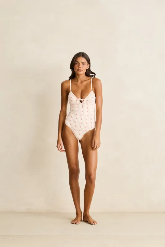 Vintage Floral Tie Front One Piece Rose made by Rhythm.