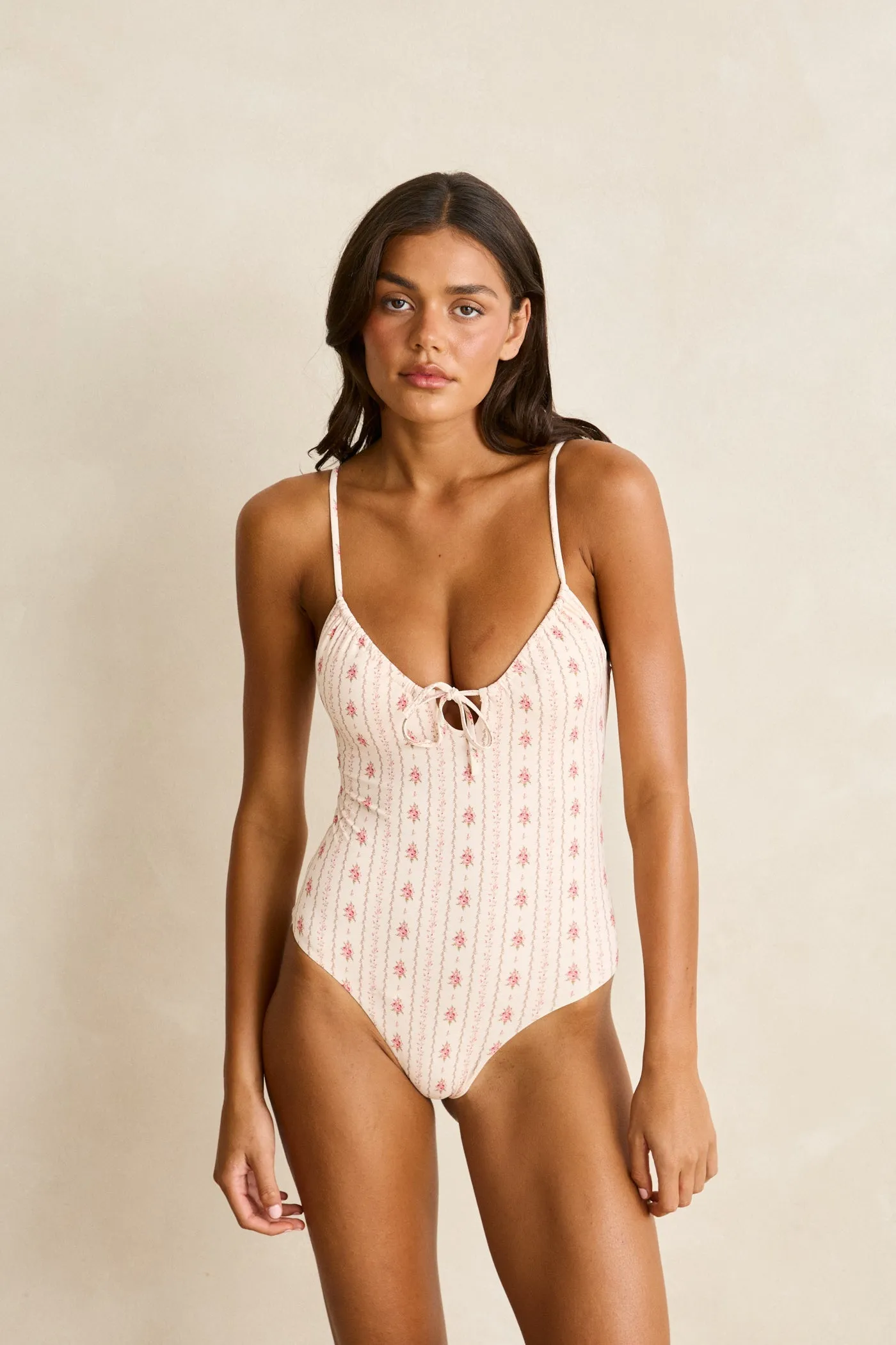 Vintage Floral Tie Front One Piece Rose sold by Rhythm. product image thumbnail 2