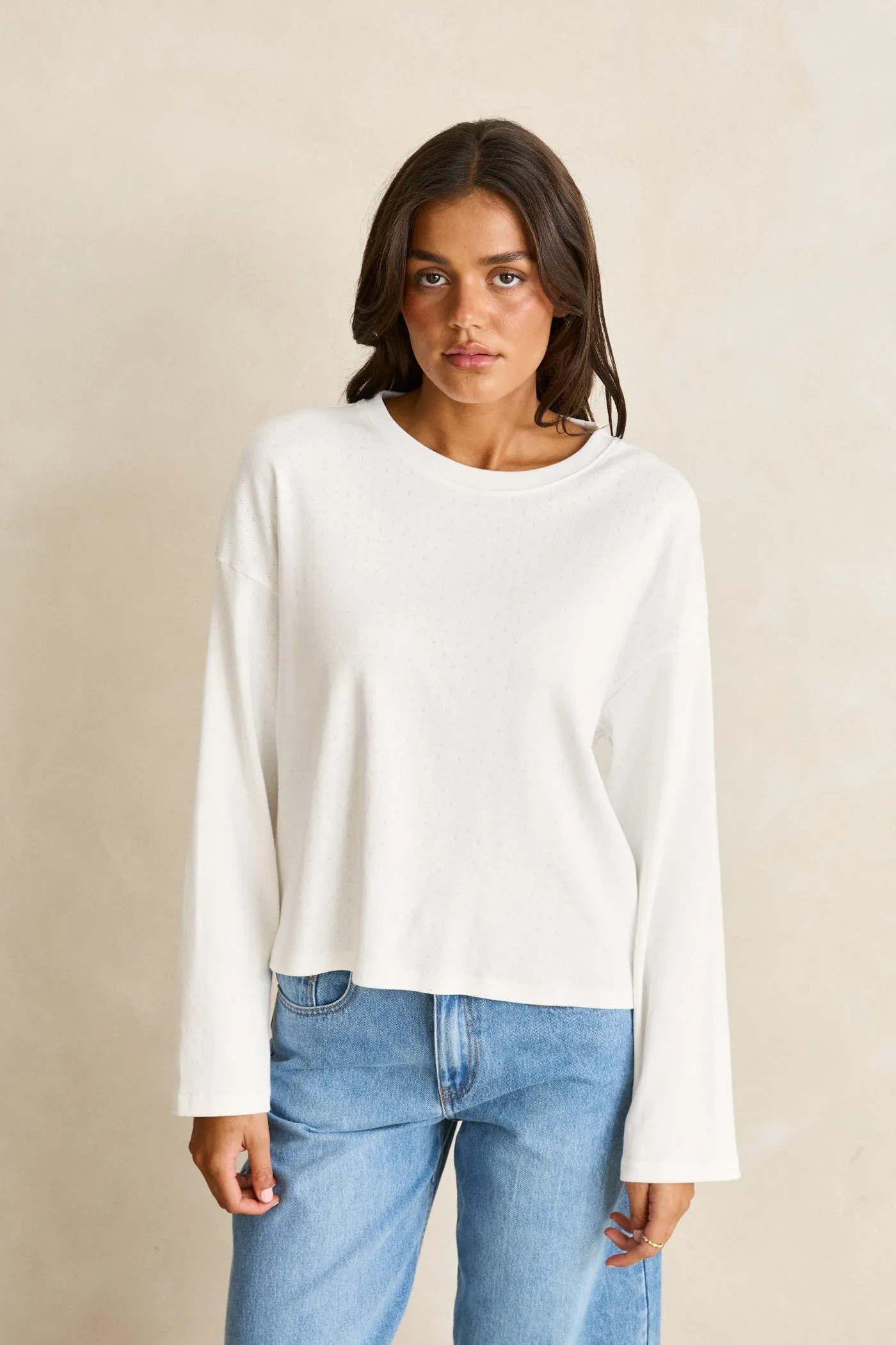 Bennie Pointelle Relaxed Long Sleeve White sold by Rhythm. product image thumbnail 2