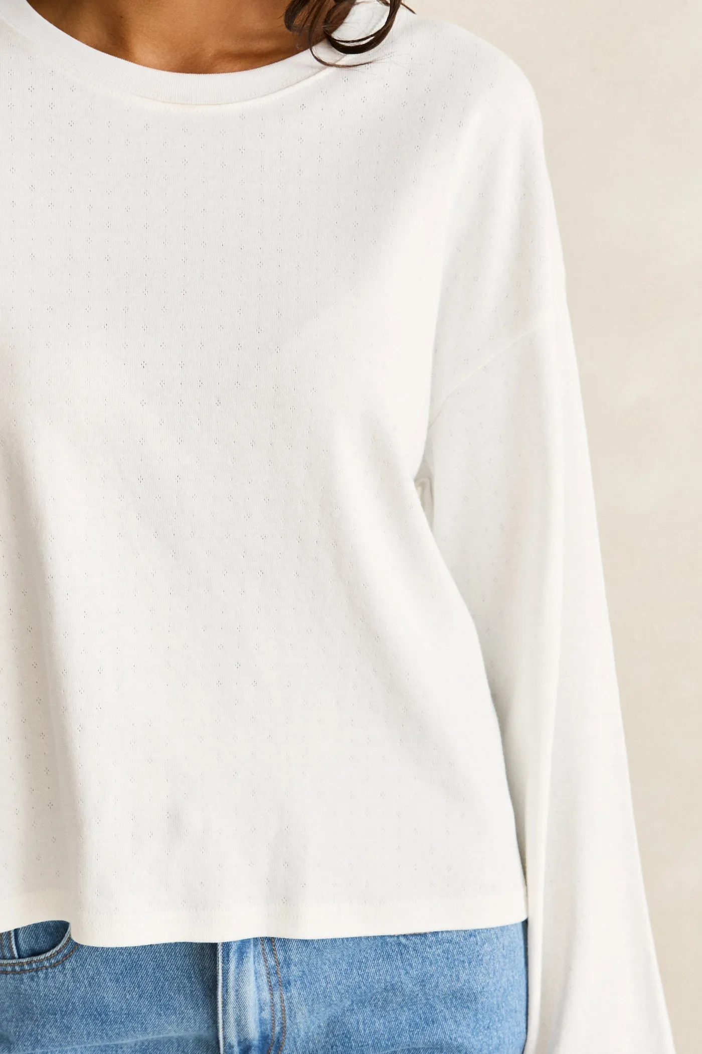 Bennie Pointelle Relaxed Long Sleeve White sold by Rhythm. product image thumbnail 3