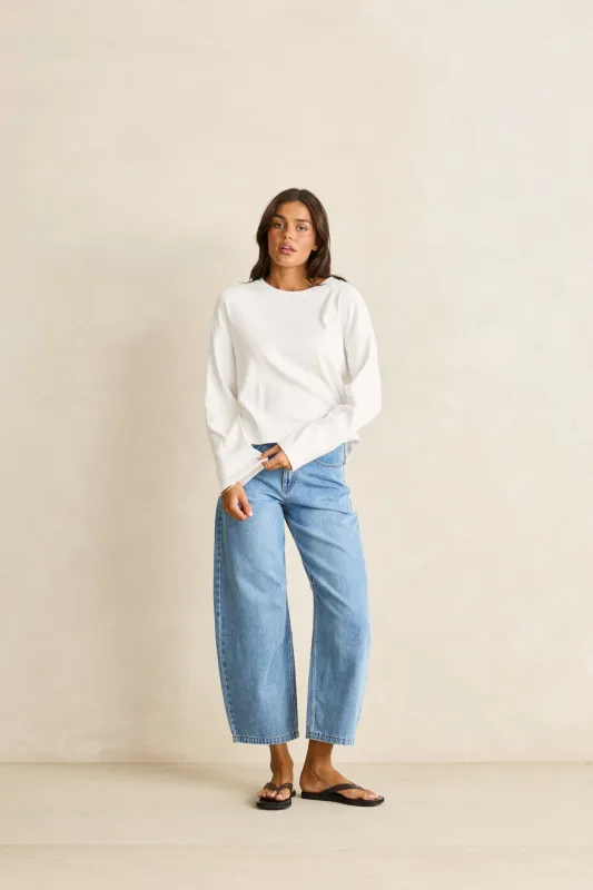 Bennie Pointelle Relaxed Long Sleeve White made by Rhythm.