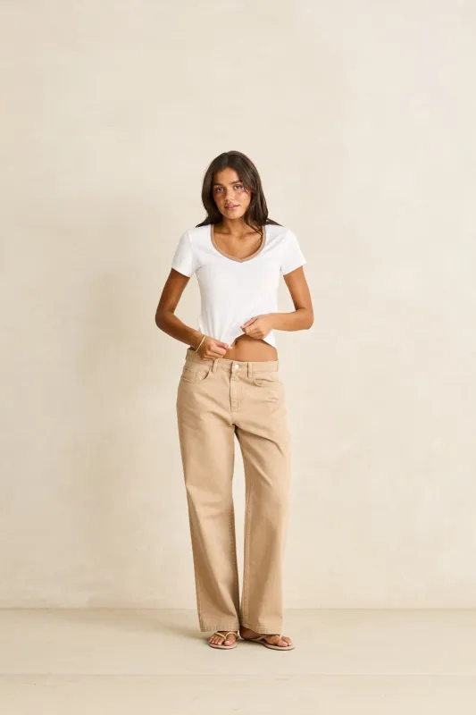 Louise V-Neck Slim Fit Tee Vintage White made by Rhythm.