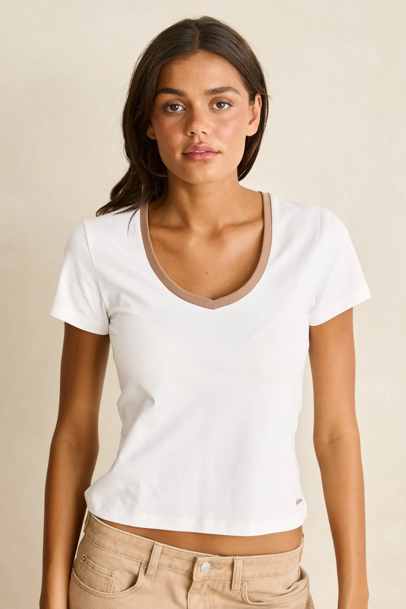 Louise V-Neck Slim Fit Tee Vintage White sold by Rhythm. product image thumbnail 5