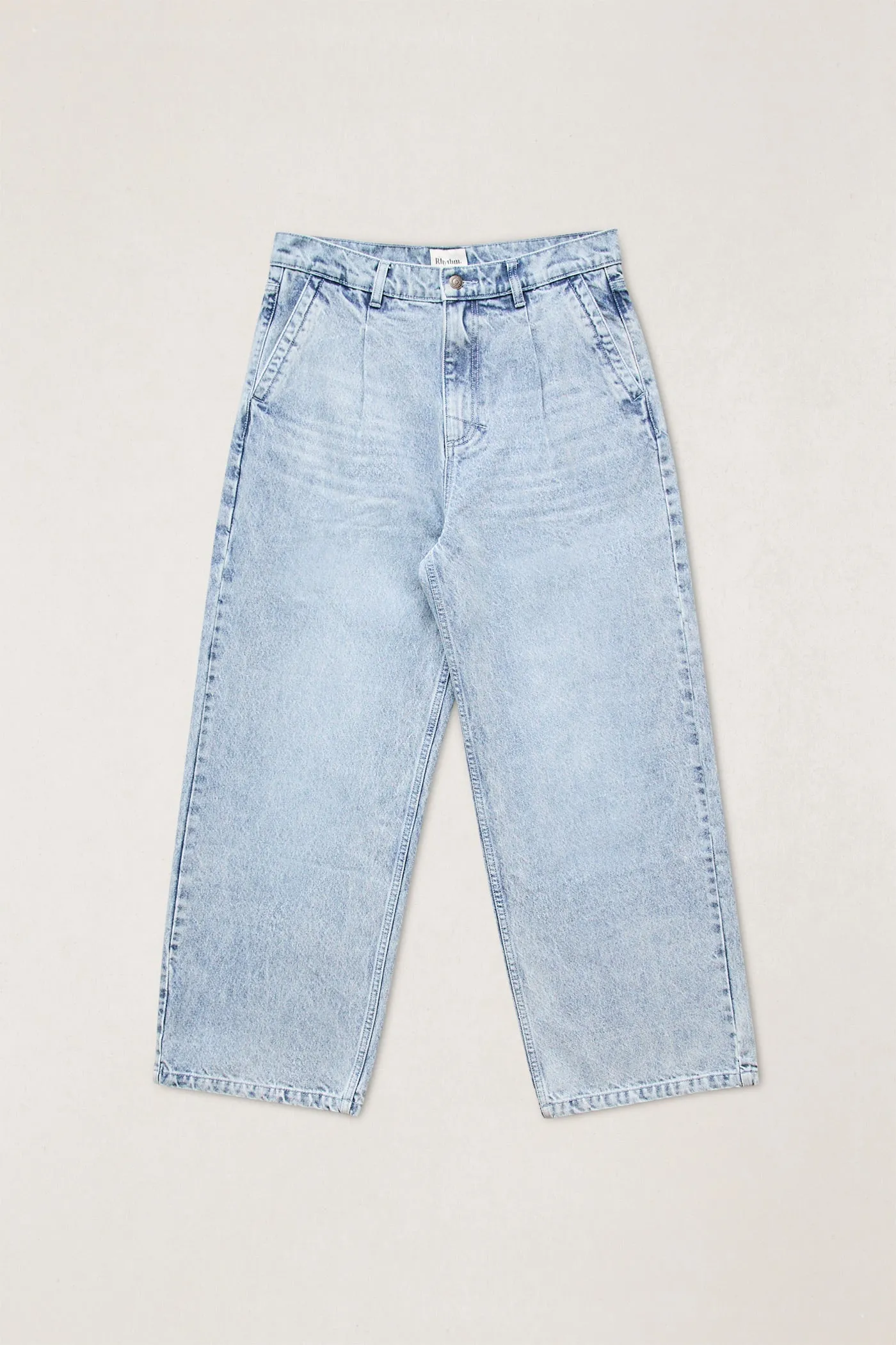Denim Pleated Relaxed Straight Pant Washed Blue sold by Rhythm.