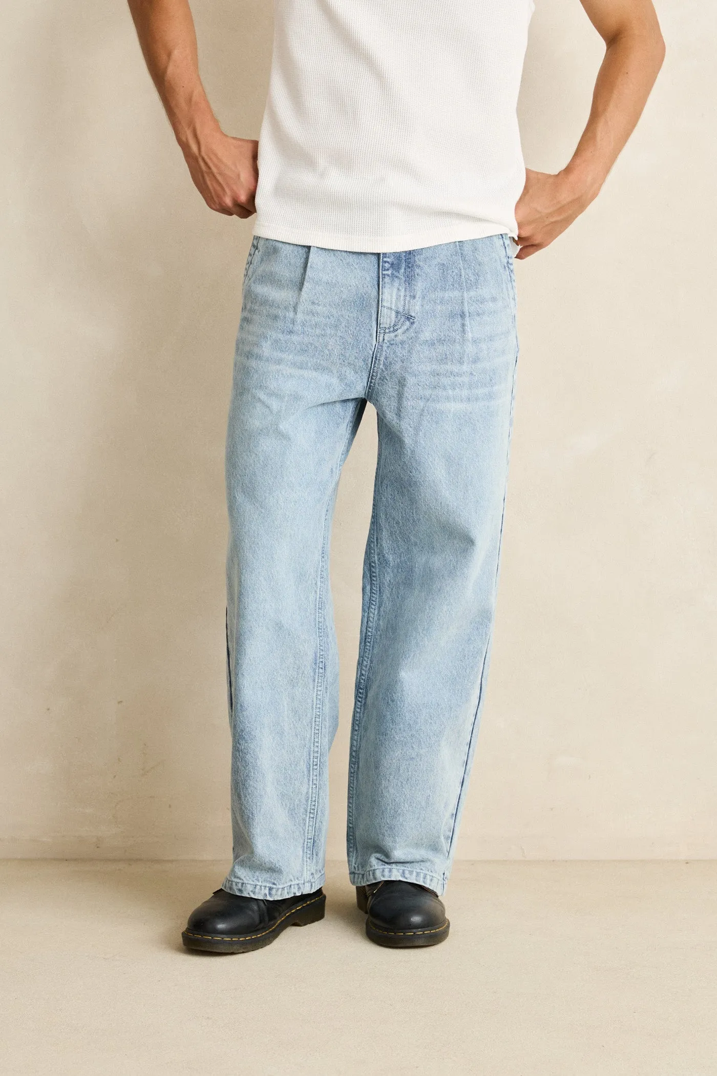 Denim Pleated Relaxed Straight Pant Washed Blue sold by Rhythm. product image thumbnail 2