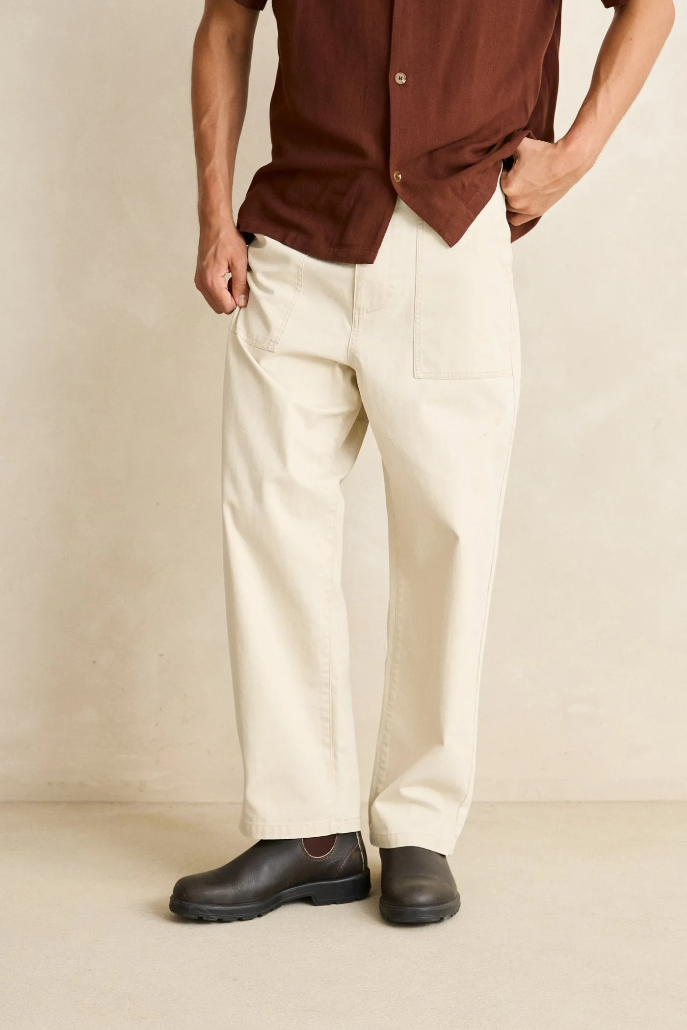 Worn Path Herringbone Loose Taper Pant Natural sold by Rhythm. product image thumbnail 2