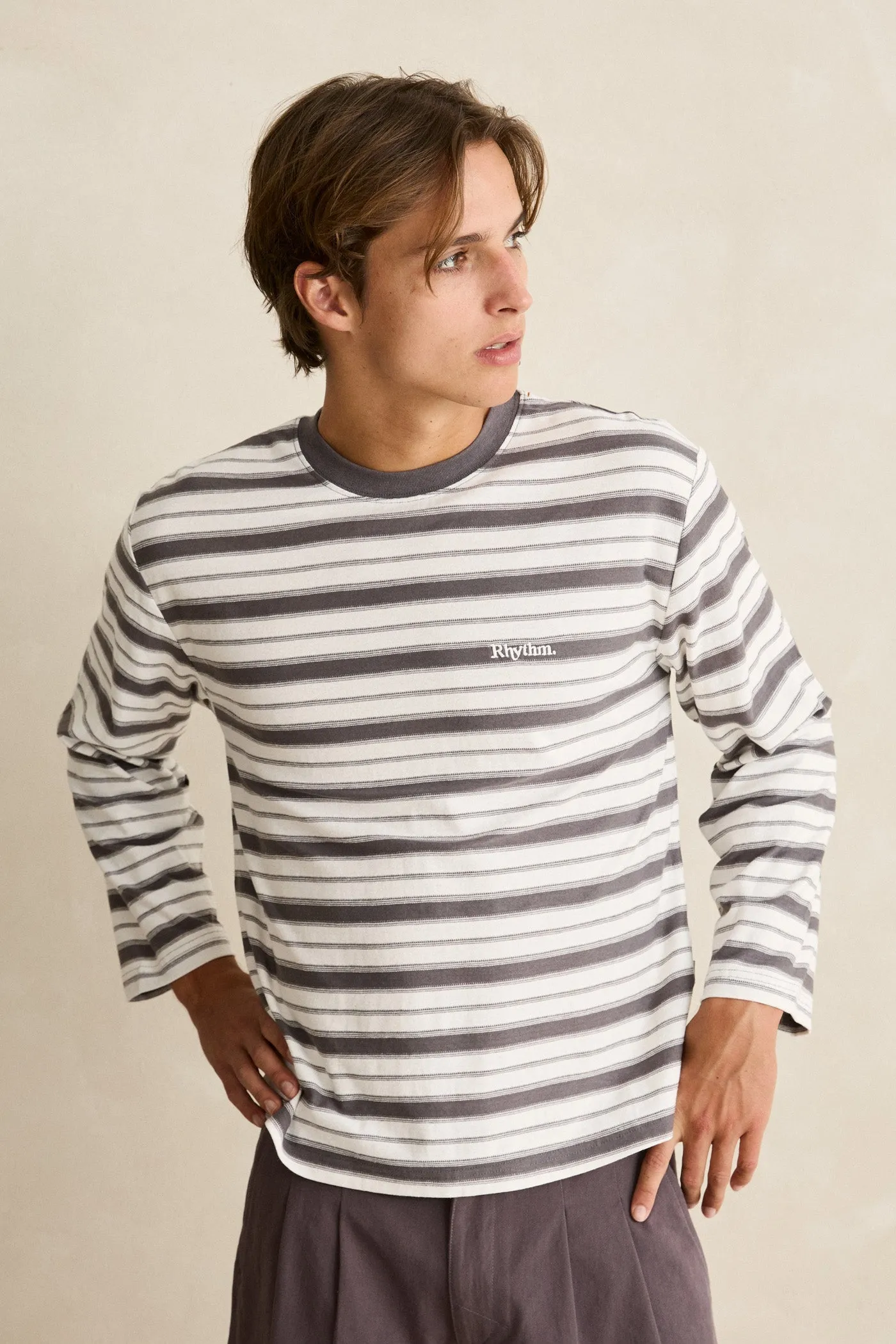 Stripe Wide Sleeve Ls T-Shirt Ash sold by Rhythm. product image thumbnail 2
