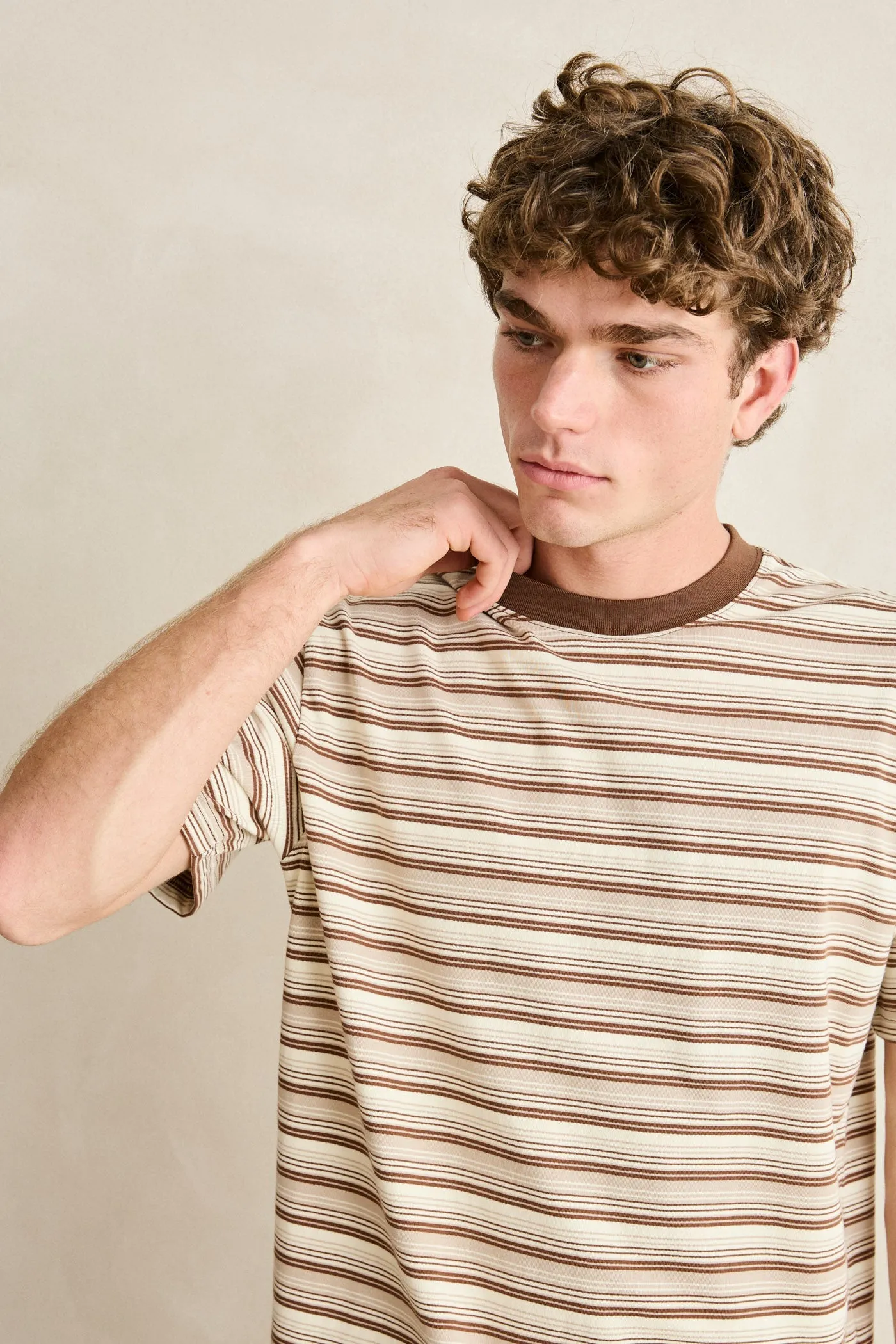 Vintage Stripe Ss T-Shirt Brown sold by Rhythm. product image thumbnail 3
