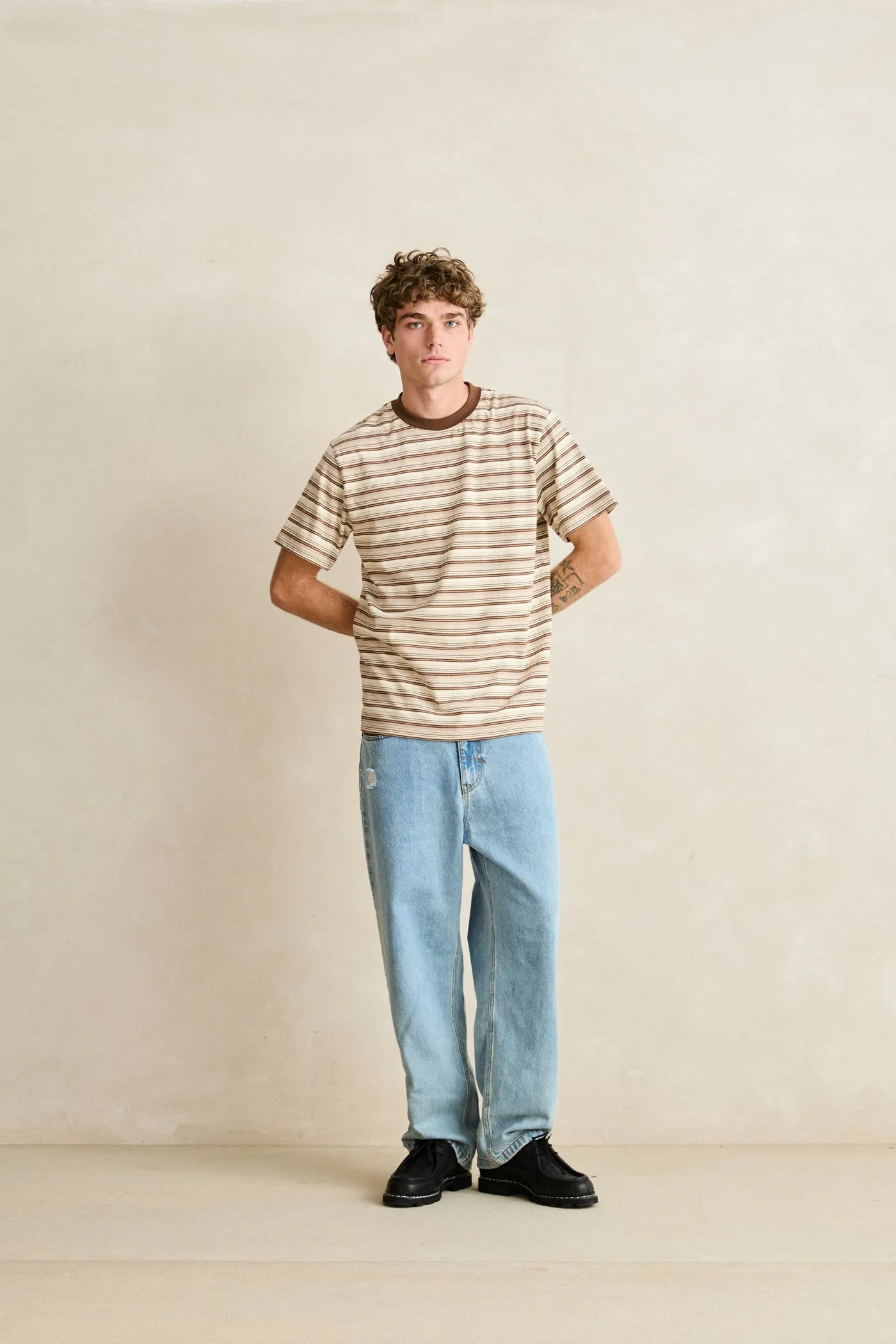 Vintage Stripe Ss T-Shirt Brown sold by Rhythm. product image thumbnail 5