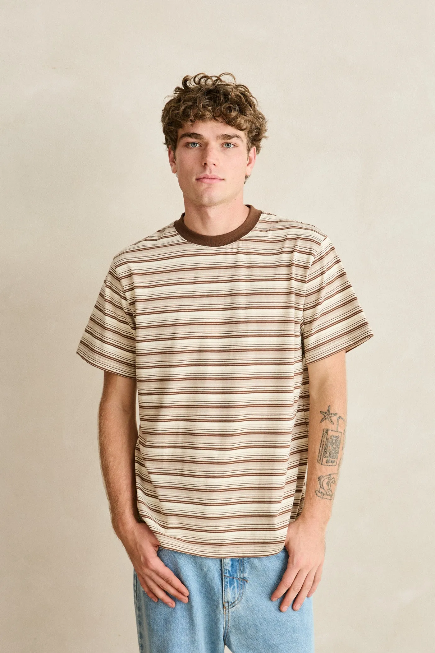 Vintage Stripe Ss T-Shirt Brown sold by Rhythm. product image thumbnail 2