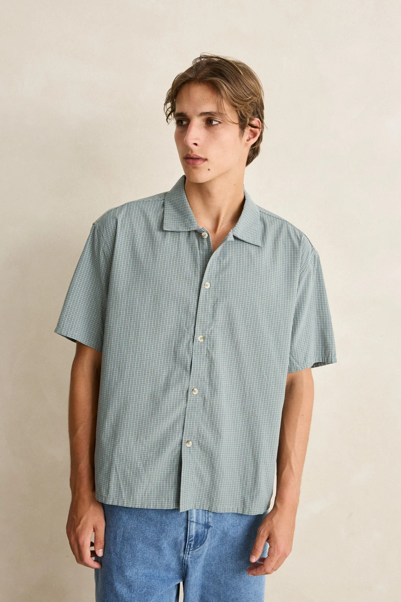 Realm Check Ss Shirt Mist sold by Rhythm. product image thumbnail 2