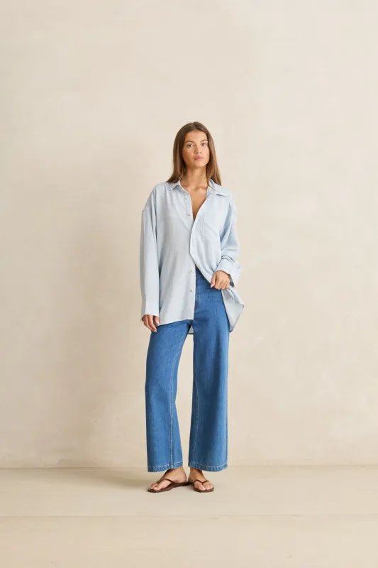 Brisa Linen Oversized Beach Shirt Sky made by Rhythm.